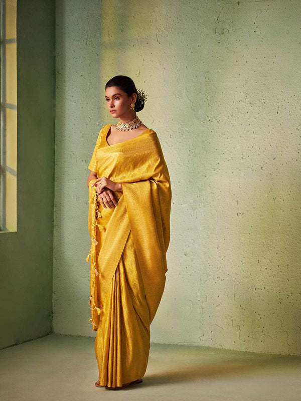 Yellow Kanjeevaram Art Silk Saree With Blouse Piece