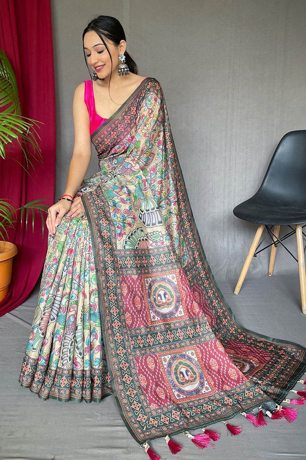 Multicolor Kalamkari Saree