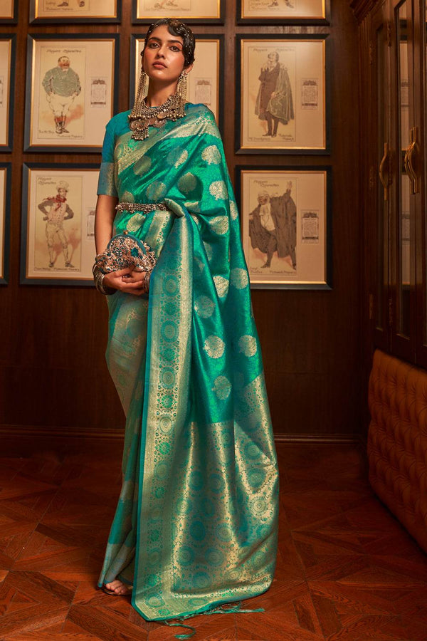 Teal Green Kanjivaram Saree