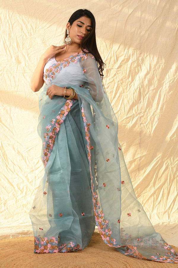 Slate Grey Organza Saree