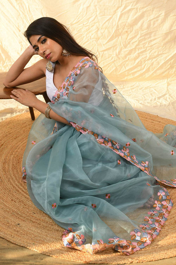 Slate Grey Organza Saree