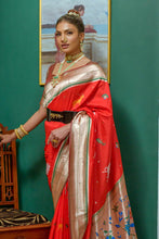 Red Paithani Silk Saree With Blouse Piece Red