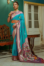 Teal Paithani Silk Saree With Blouse Piece