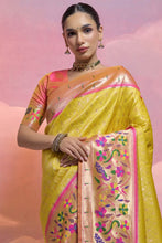 Yellow Paithani Silk Blend Saree With Blouse Piece Yellow