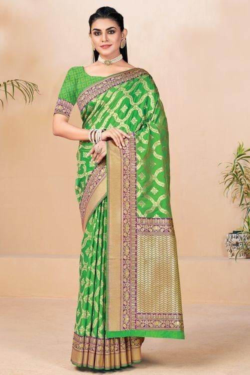 Bright Green Banarasi Saree