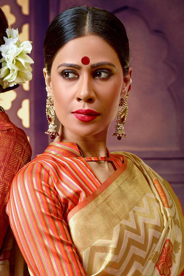 Cream Cotton Saree