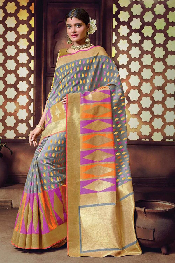 Metal Grey Cotton Saree