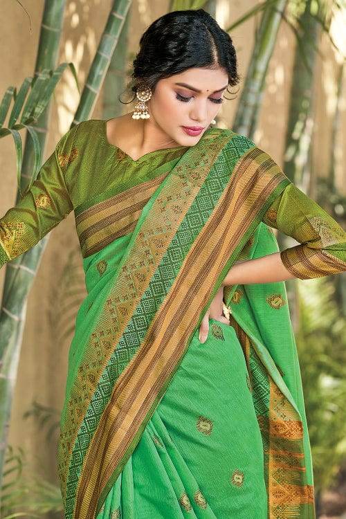 Parakeet Green Cotton Saree