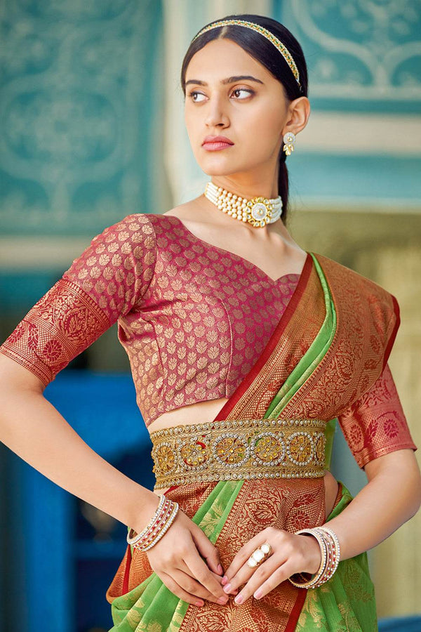 Sheen Green Cotton Saree